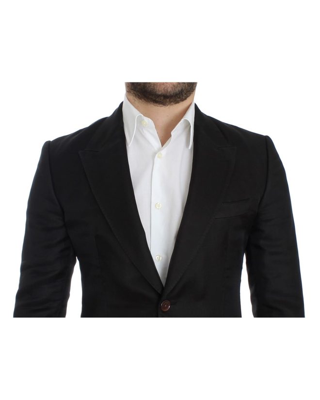 Black Silk and Linen Blend Two Button Slim Fit Blazer Jacket 48 IT Men