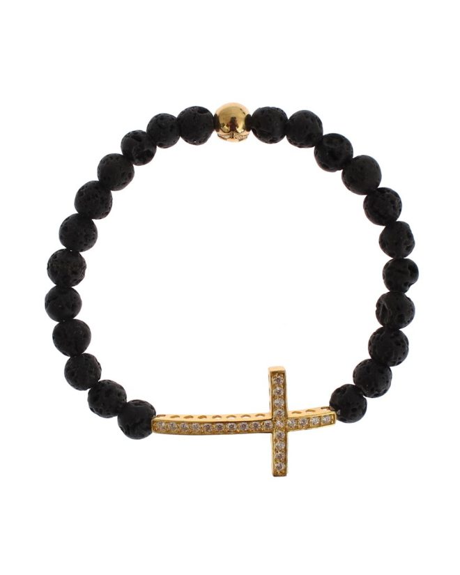 NIALAYA Gold Plated Sterling Silver Bracelet with CZ Diamond Cross – XS