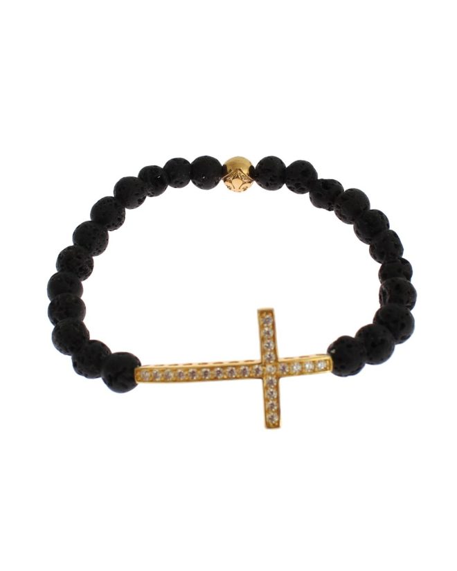 NIALAYA Gold Plated Sterling Silver Bracelet with CZ Diamond Cross – XS