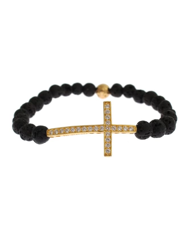 NIALAYA Gold Plated Sterling Silver Bracelet with CZ Diamond Cross – XS