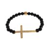 NIALAYA Gold Plated Sterling Silver Bracelet with Agate Stone and CZ Diamond Cross Women – M