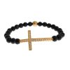 NIALAYA Gold Plated Sterling Silver Bracelet with Agate Stone and CZ Diamond Cross Women – M