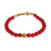 Authentic NIALAYA Gold Plated Silver Bracelet with Red Coral Beads and CZ Diamond Cross Women – M