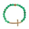 NIALAYA Green Jade Bead Bracelet with CZ Diamond Cross Women – XS