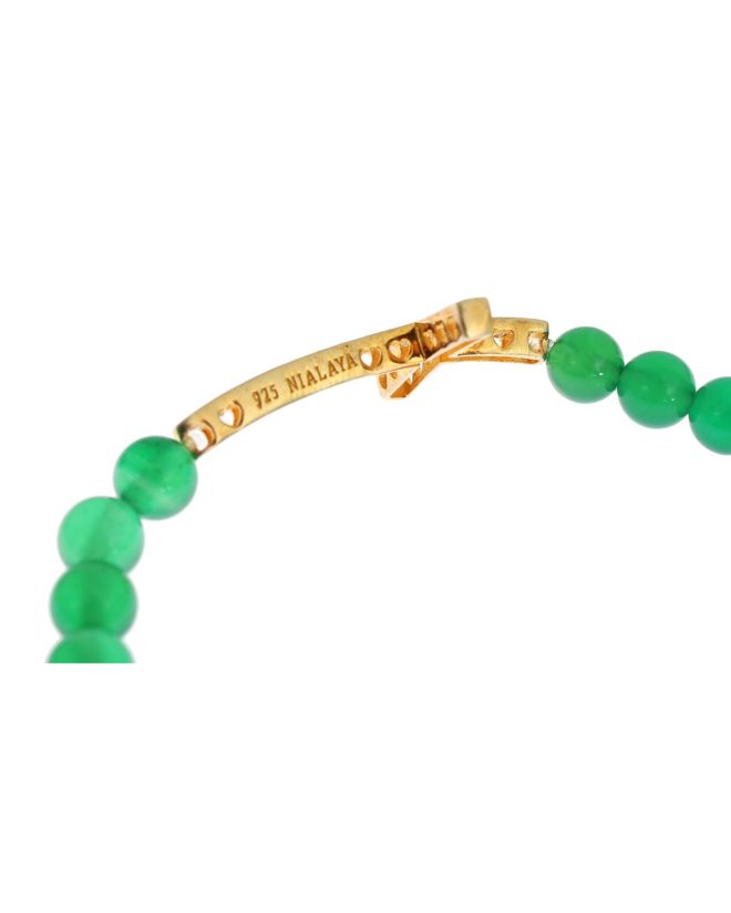 NIALAYA Green Jade Bead Bracelet with CZ Diamond Cross Women – XS