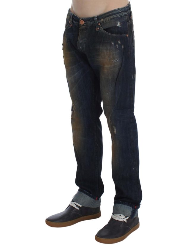 ACHT Mens Jeans – Regular Straight Fit Blue Wash W34 US Men