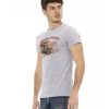 Short Sleeve Round Neck T-shirt with Front Print – L