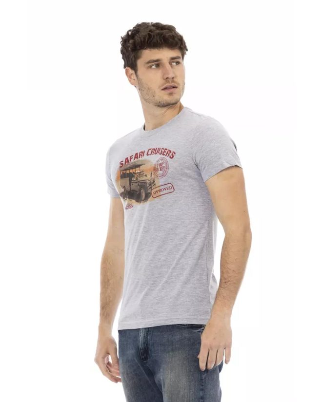 Short Sleeve Round Neck T-shirt with Front Print – L