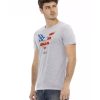 Short Sleeve Round Neck T-shirt with Front Print – L