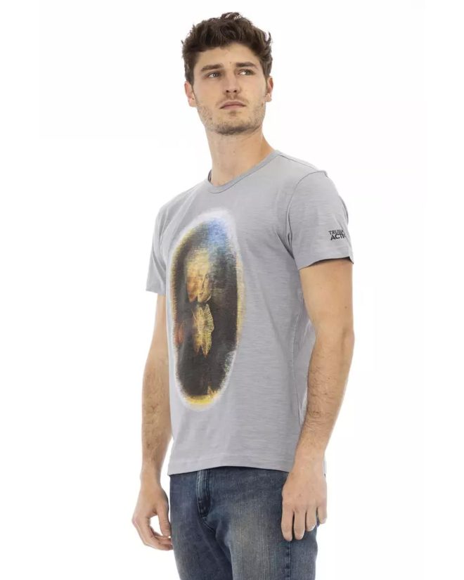 Short Sleeve T-shirt with Round Neck and Front Print – L