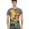 Short Sleeve T-Shirt with Round Neck and Front Print – L