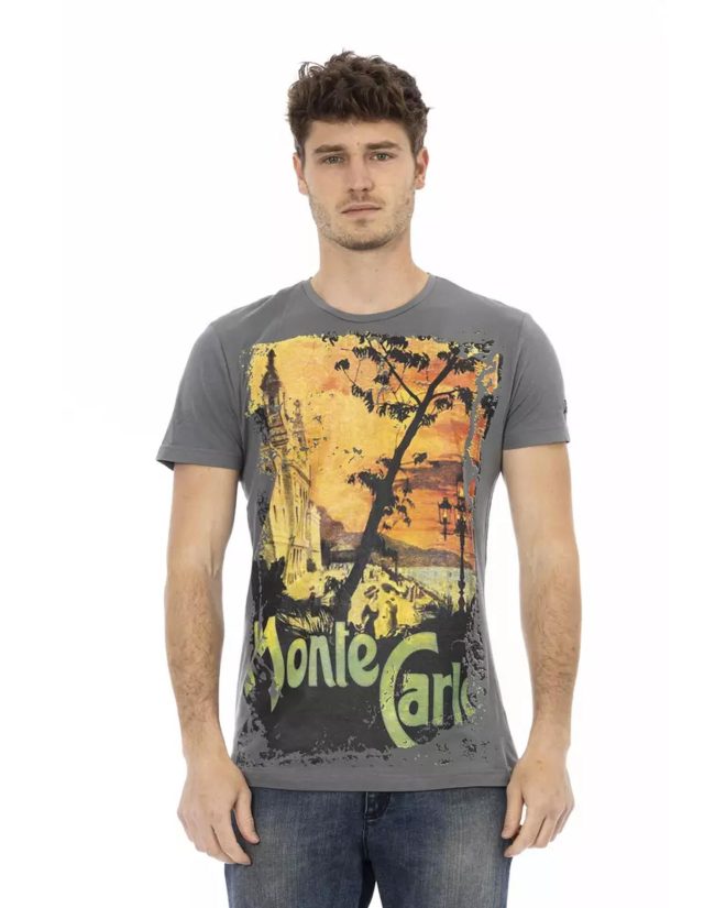 Short Sleeve T-Shirt with Round Neck and Front Print – L