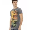 Short Sleeve T-Shirt with Round Neck and Front Print – L