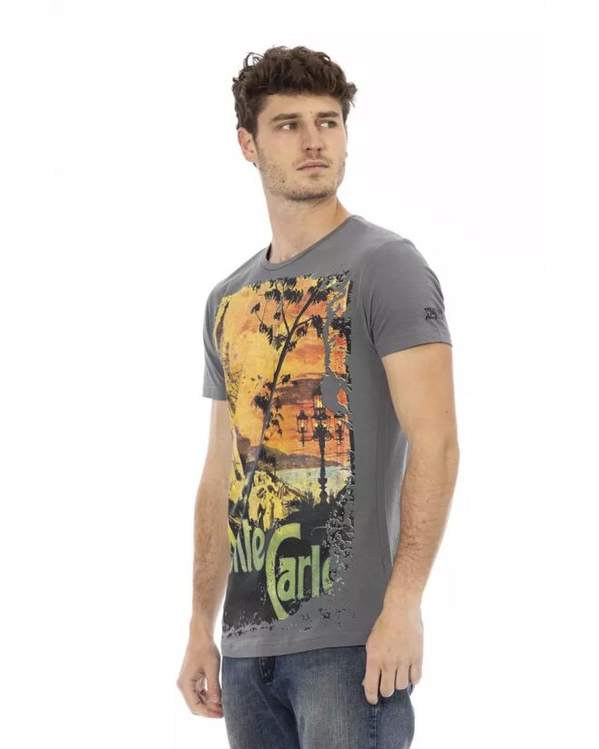 Short Sleeve T-Shirt with Round Neck and Front Print – L