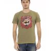 Short Sleeve T-shirt with Round Neck and Front Print – L