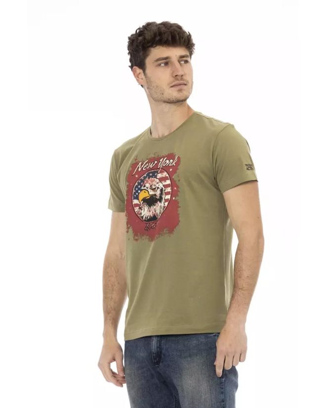 Short Sleeve T-shirt with Round Neck and Front Print – L