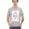 Short Sleeve T-shirt with V-neck and Front Print – L