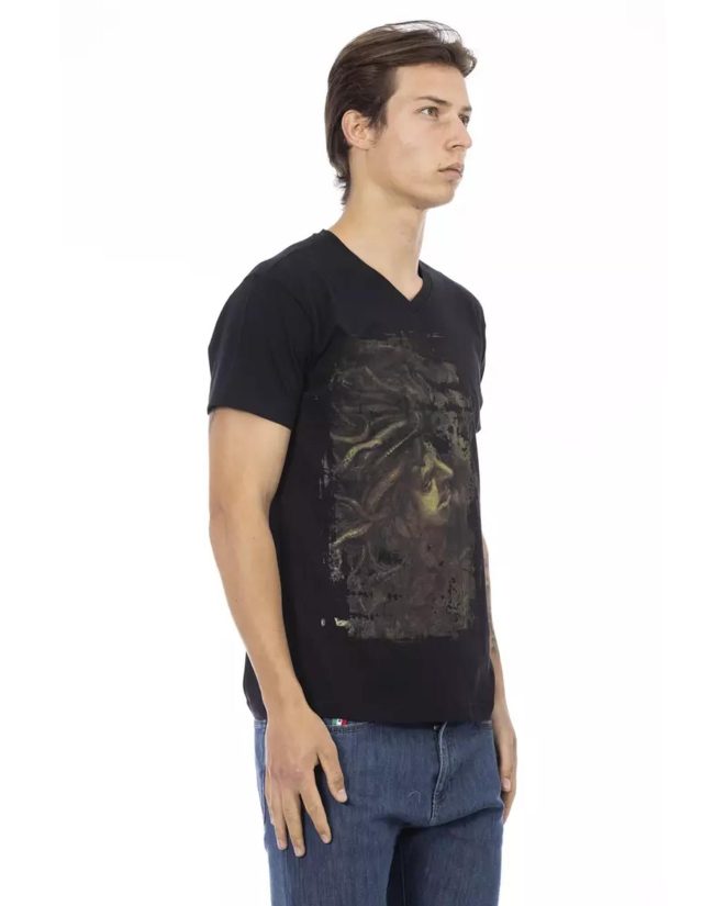 Front Print Short Sleeve V-neck T-shirt – L