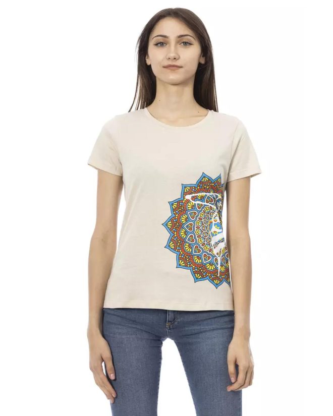 Short Sleeve T-shirt with Round Neck and Front Print – L