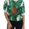 DOLCE & GABBANA Enchanted Sicily Short Sleeve Sweater with Sequined Pineapple Embroidery – 40 IT