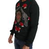 Dolce & Gabbana Green Cotton Crystal Heart Roses Embroidered Pullover Sweater – 48 IT