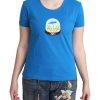 New Authentic Moschino Blue Logo Tee with Round Neck and Short Sleeves 42 IT Women