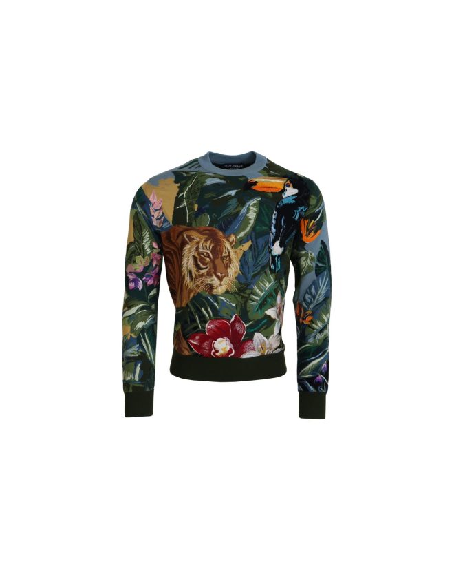 Dolce & Gabbana Pullover Sweater with Jungle Embroidery 46 IT Men