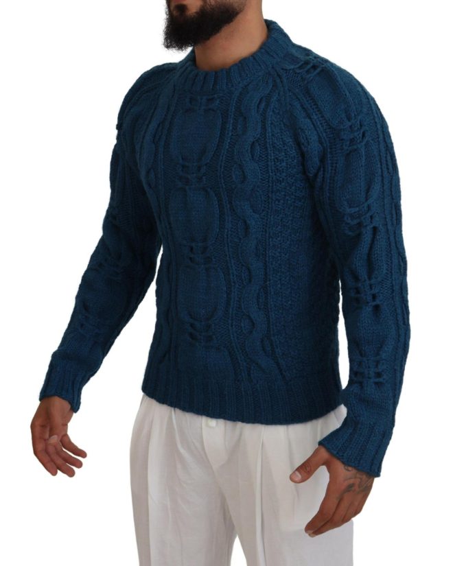 Blue Crewneck Pullover Sweater with Logo Details Men – 44 IT