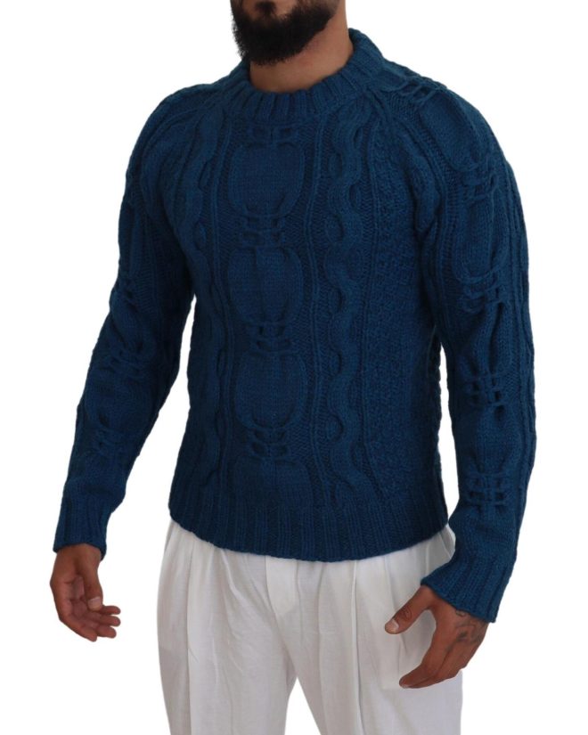 Blue Crewneck Pullover Sweater with Logo Details Men – 44 IT