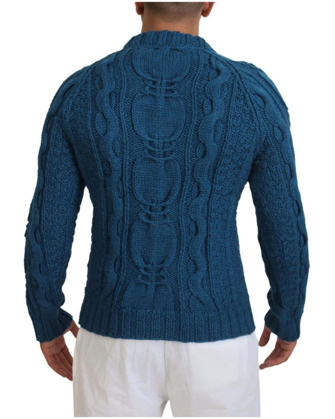 Blue Crewneck Pullover Sweater with Logo Details Men – 44 IT