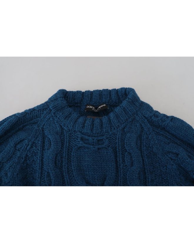 Blue Crewneck Pullover Sweater with Logo Details Men – 44 IT