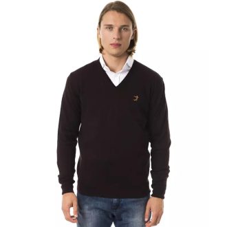 Embroidered V-neck Sweater in Extrafine Wool Merinos