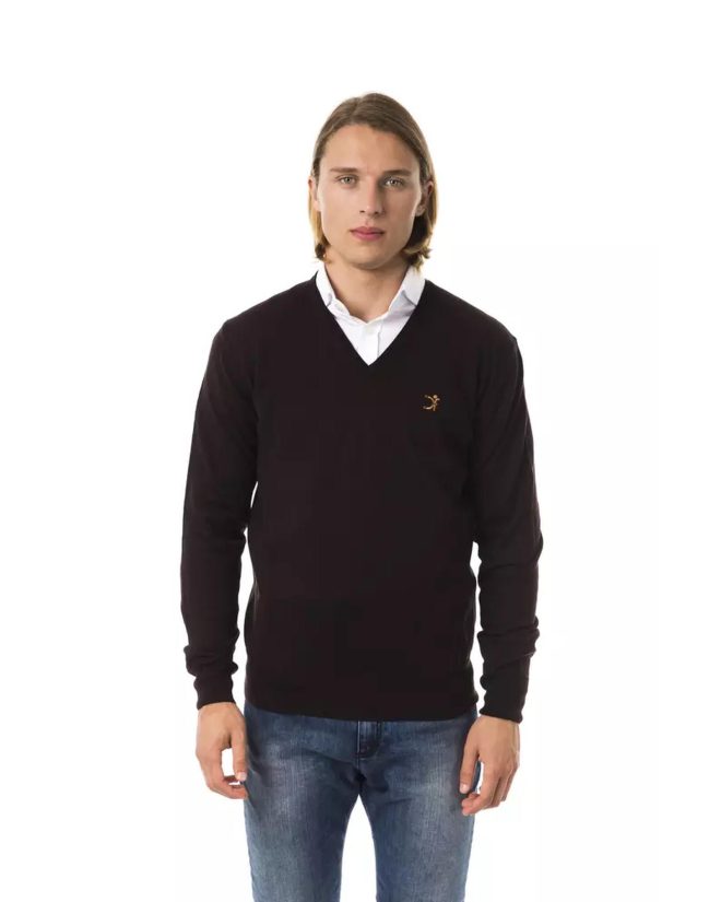 Embroidered V-neck Sweater in Extrafine Wool Merinos – L