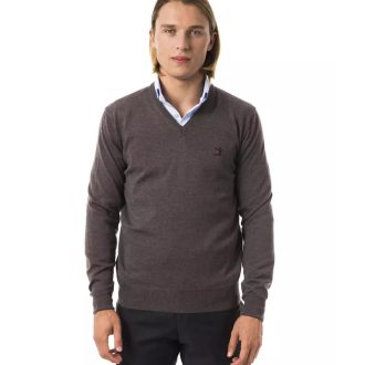 Embroidered V-neck Sweater in Extrafine Merino Wool