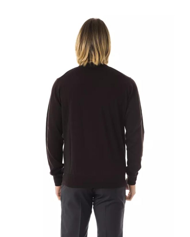 Embroidered Crew Neck Sweater in Extrafine Wool Merinos Fabric – L