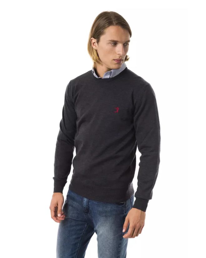 Embroidered Crew Neck Sweater made from Extrafine Wool Merinos Fabric – S