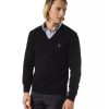 Embroidered V-neck Sweater in Extrafine Wool Merinos – L