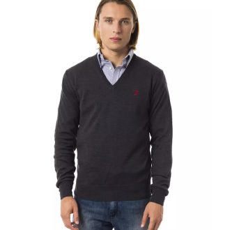 Embroidered V-neck Sweater in Extrafine Wool Merinos Fabric