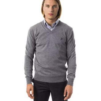 Embroidered V-neck Sweater in Extrafine Wool Merinos