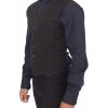 Black Cotton and Flax Blend Dress Vest Men – 44 IT