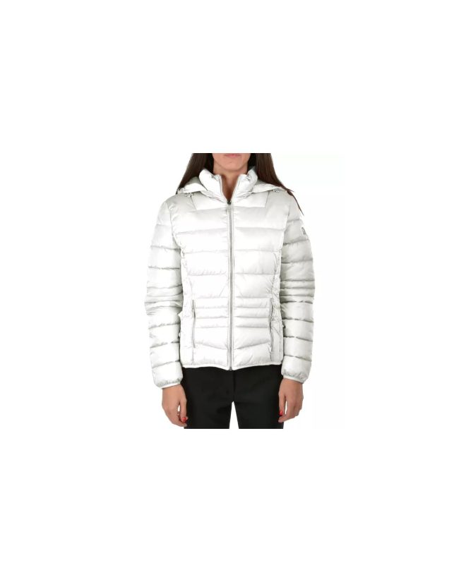 Technical Fabric Womens Jacket with Drawstring Hood and Zip Closure – L