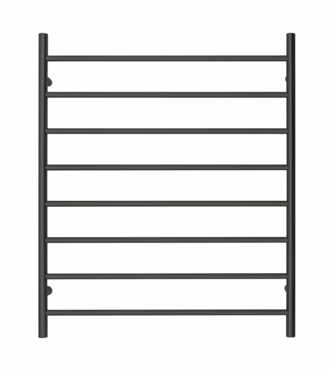 Premium Matte Black Heated Towel Rack – 8 Bars, Round Design, AU Standard, 1000x850mm Wide