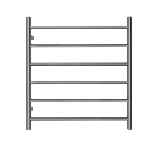 Premium Brushed Nickel Heated Towel Rack – 6 Bars, Round Design, AU Standard, 650x620mm Wide