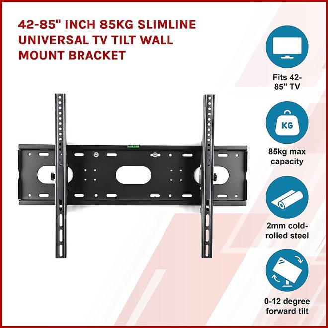 42-85″ Inch 85kg Slimline Universal TV Tilt Wall Mount Bracket