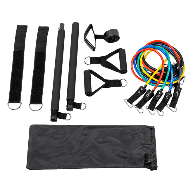 Exercise Pilates Bar Kit Resistance Bands Yoga Fitness Stretch Workout Gym