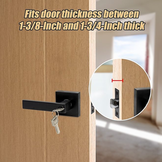 Door Handle Set Lever Square – Black, Key Lock Function