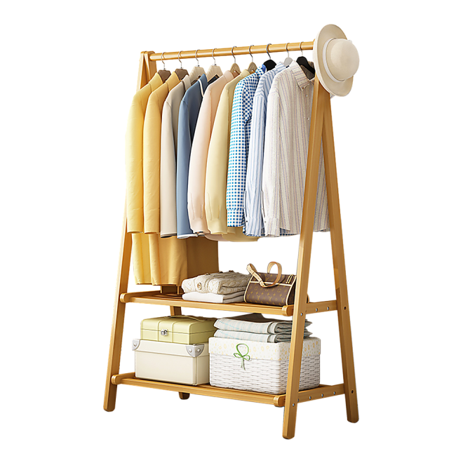 Portable Clothes Rack Coat Garment Stand Bamboo Rail Hanger Airer Closet.. – Wooden