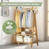 Portable Clothes Rack Coat Garment Stand Bamboo Rail Hanger Airer Closet.. – Wooden