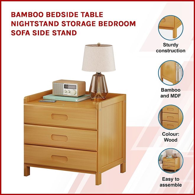 Crowborough Bamboo Bedside Table Nightstand Storage Bedroom Sofa Side Stand. – Wooden