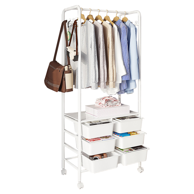 Metal Open Wardrobe Modern Storage Cabinet Tall Clothes Drawers Hanger Coat Rack